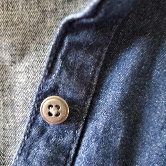 J Jill Denim Jean Dress Western Farmhouse Pockets and Roll Tab Sleeves Medium - Picture 8 of 15